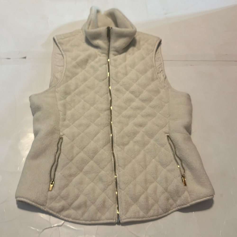 abercrombie & fitch full zip fleece sweater vest white cream women’s small y2k